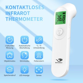BerkeMed Fieberthermometer Kontaktlos für Babys, Kinder und Erwachsene, Infrarot-Stirnthermometer LCD-Anzeige und 20 peicherabruf, hohe Genauigkeit und Fieberalarm （Weiß）