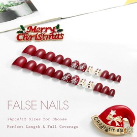 Brishow False Nails Short False Nails Christmas Decoration Snow Snow Acrylic Press on the Nails Full Cover Stick on the Nails 24 Pieces for Women and Girls
