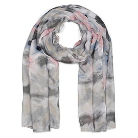 styleBREAKER 01016212 Women's Scarf with Colourful Batik Floral Pattern and Short Fringes, Lightweight Scarf, Stole, Grey-Pink