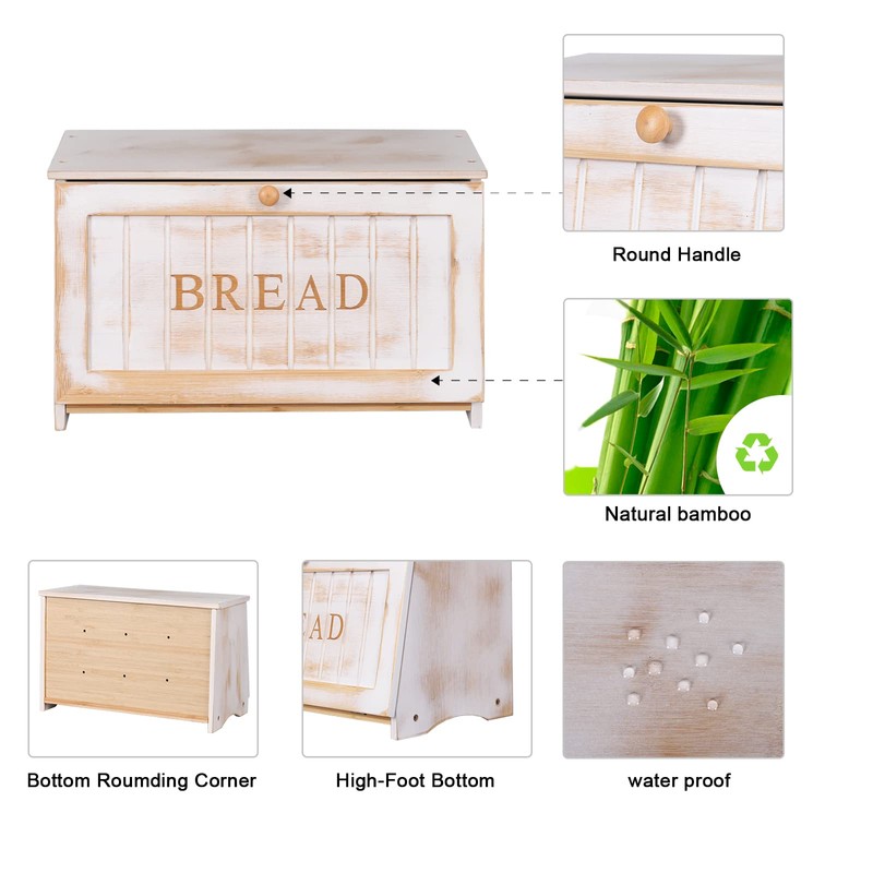 HOMEKOKO Vintage Large Wood Bread Box for Kitchen Counter, Retro