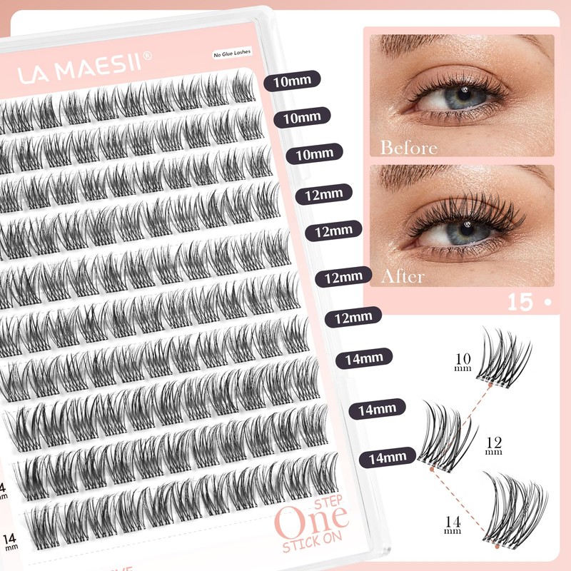 Self Adhesive Eyelashes, 112Pcs Clear Band Lash Clusters, Wipsy Pre-Glued