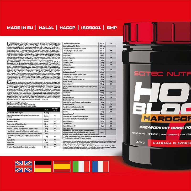 Scitec Nutrition Hot Blood Hardcore Pre-Workout Beverage Powder with Amino