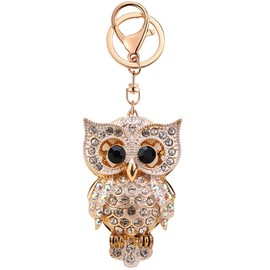 Cute Keychain Women Key Chains For Car Kawaii Rhinestone Crystal Bling Pink FOB Key Ring For Bag Backpack Charm Accessories (Owl White)