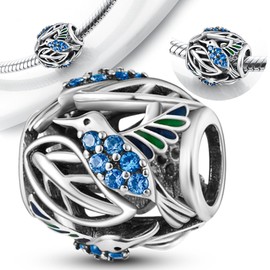 Hummingbird Round Charm For Bracelet, Sterling Silver, Animal Charm, Pet Charm, Sterling Silver, No Gemstone