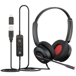 MAIRDI USB Headset with Microphone, USB-A/USB-C PC Headset with Mic Noise Cancelling, Wired Computer Headset with Mute for Laptop Business Work Home Office Call Centers Teams Zoom Comfort