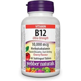 Webber Naturals B12 Ultra-Strength 10,000 mcg ·, Cherry Flavour, 40 Sublingual Tablets