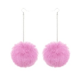 Large Colorful Furry Pompom Ball Earrings Set - Fluffy Hairy Big Ball Dangle Earrings for Women Winter Jewelry (B Pink)