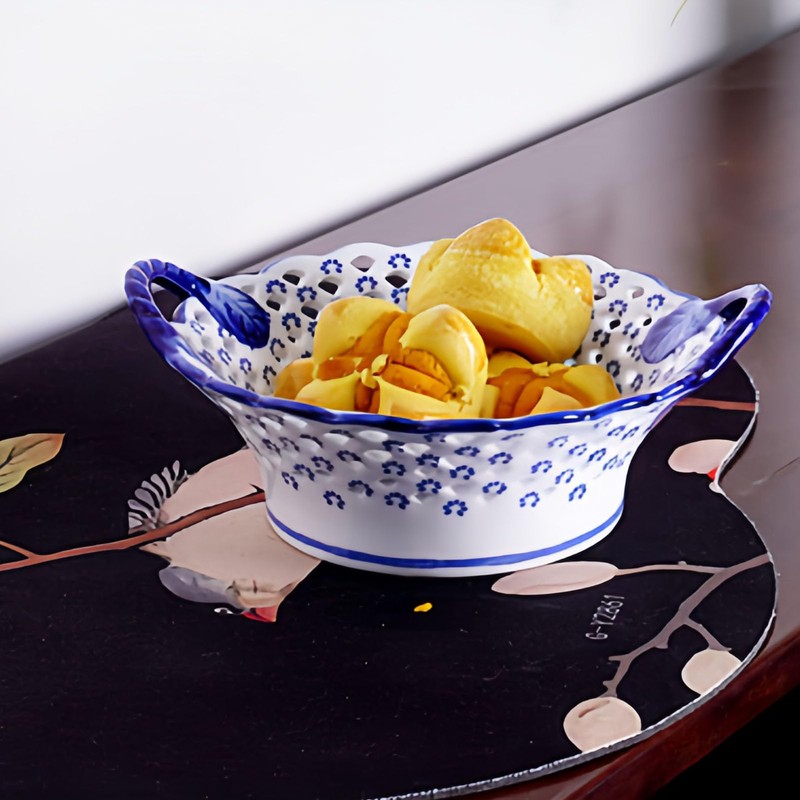 YYMayLsh Decorative Ceramic Candy Bowl, Blue and White Chinoiserie Pattern,