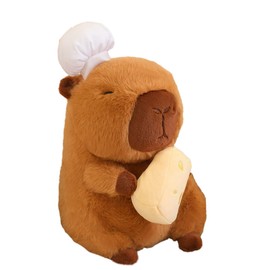 Karoeiwa Capybara Plush with Cooking Chef Hat Holding Cheese 9.8 inch Cute Capibara Stuffed Animal Ultra Soft Plushies Toys Kawaii Gifts for Kids Brown
