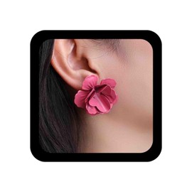 Xduargs Boho Pink Flower Earrings Acrylic Flower Floral Earrings Wedding Bridal Floral Petal Earrings Vintage Camellia Flower Earrings for Women