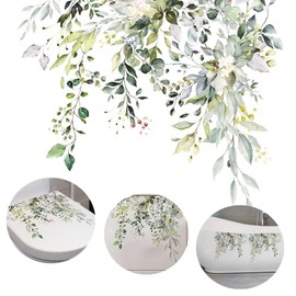 TDGBIH 3 Pcs Toilet Stickers, Self-Adhesive Toilet Lid Stickers Bathroom Wall Sticker Toilet Cover Green Plant Leaves Flowers Decor Decal Wall Stickers for Bathroom