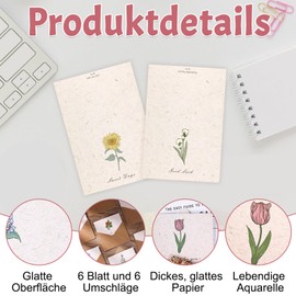 Pack of 6 Thank You Cards, Thank You Cards with Envelope and Stickers, Elegant Thank You Card with Tulip Bouquet Pattern, Thank You Gifts for Family, Friends, Colleagues, Teachers etc