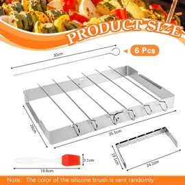 KARBAG Barbecue Skewers and Rack Set, BBQ Kebab Rack Stainless Steel Barbecue Rack with 6 BBQ Skewers Foldable Shish Kebab Rack Reusable BBQ Skewer Set and Rack Barbecue Accessories with 2 Oil Brush