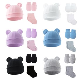 Degpum 6 Pcs Preemie Hats Mittens and Socks Set Cotton Preemie Infant Cotton Caps Gloves and Socks Preemie Mittens Warm Terry Socks for Preemie Baby