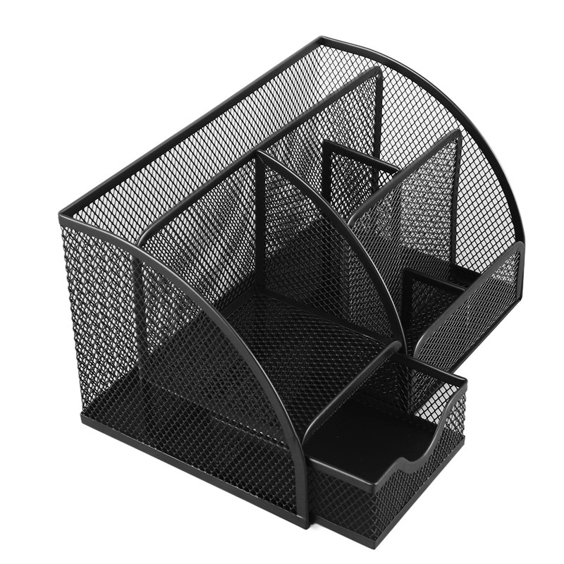 Mesh Office Desktop Organizer Multifunctional Metal 7 Compartments Pen Holder