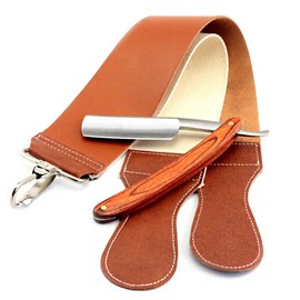 Grandslam Pro Natural Wooden Handle 420 Stainless Steel Straight Razor with Premium Leather Strop,Straight Razor Shaving Kit for Men,2 Layers Leather Canvas Strop Sharpening Strop