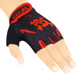 WFX Kids Cycling Gloves Short Half Finger Fingerless Gloves Padded Fastened Children Kid BMX Bike Safety Hand Protect Cycling Climbing Weight Lifting Workout Bicycle Gloves (Red Skull, L)