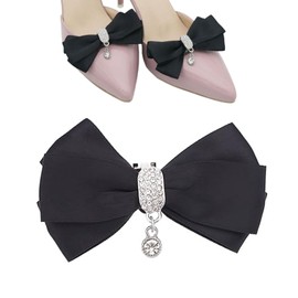 NazyJnn Ribbon Shoe Clips, Set of 2, Easy to Put On and Take Off, Sparkling Charms, For Pumps, Decoration, Bowknot, Accessory, Stylish, Women's, For Weddings, Parties (3 Colors Available), One size