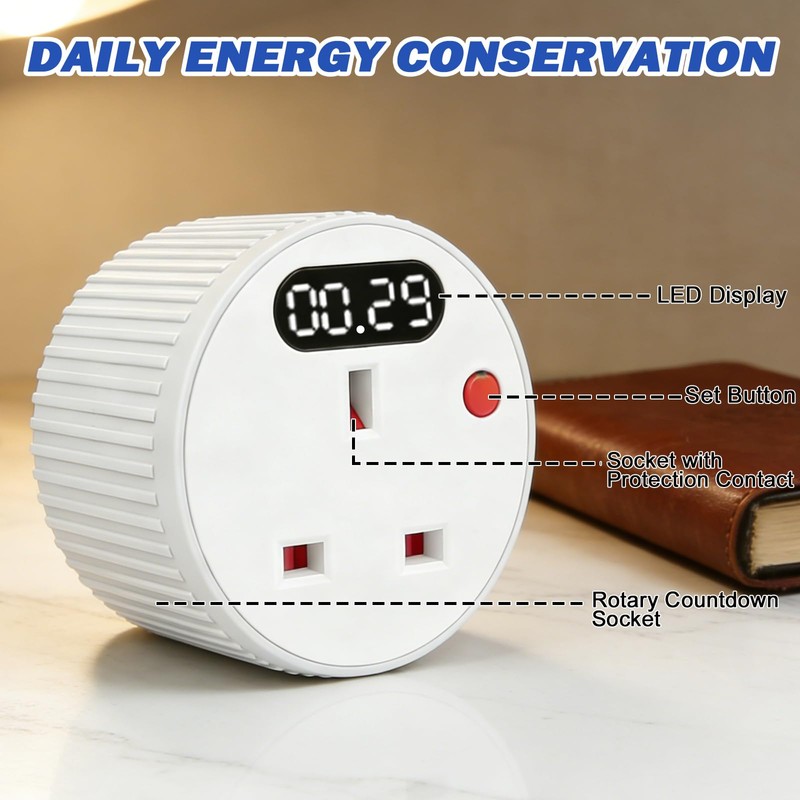 PRITOK 2 Pack Countdown Timer Plug Socket with LED Display: