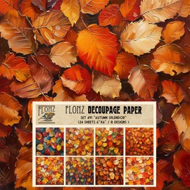 Decoupage Paper Pack (24 sheets 6"x6") Autumn Splendor: Oil Painted Leaves in Rich Hues for Seasonal Artistic Inspirations and Projects # Vintage Styled Paper for Craft and Scrapbooking