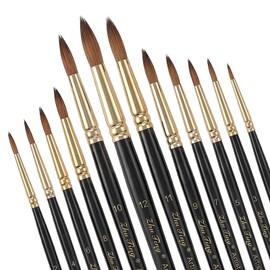 SULIKJHUI 12 Pcs Round Watercolor Brushes, Artist Watercolor Paint Brushes