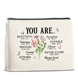 UPNEGE Religious Makeup Bag Motivational Christian Gifts You Are Beautiful Cosmetic Bag Zipper Makeup Pouch