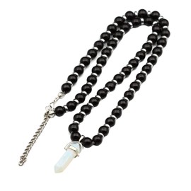 ElisaJewelryArt - Pointed Opal Pendant Natural Black Onyx Beaded Necklace Genuine Gemstone Emotion Stone Clasp Closure Necklace Unisex Necklace (22.00, Opal)