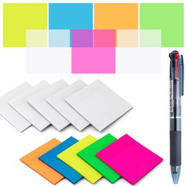 Transparent Sticky Note Pads - 500 Pcs Waterproof Self-Adhesive Pad，Translucent Sticky Notes Suitable for Reading、Studying、 Home、Office、School，Sticks Securely，Removes Cleanly (3x3in(Colorful))