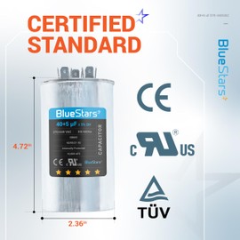 BlueStars 40+5 MFD uf 370 or 440 Volt VAC Round Dual Run Capacitor by BlueStars - Compatible for Air Conditioner or Heat Pump Condenser