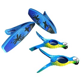 C&H Solutions 2 Set (4 Ct) Blue Surfboard/Blue Parrot Beach Towel Clips Jumbo Size for Beach Chair, Cruise Beach Patio, Pool Accessories for Chairs, Household Clip, Baby Stroller