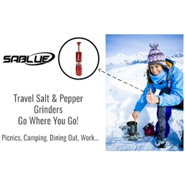 SABLUE Salt And Pepper Thumb Push Button Metal Grinder Set Or Singles, Grind Travel Gadgets, Spice Grinder, for Black Pepper, Sea Salt and Himalayan Salt (Silver)