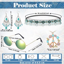 6 Pcs 60s 70s Hippie Costume Women Accessories Hippie Fringe Vest Suede Sunglasses Necklaces Earring Headband