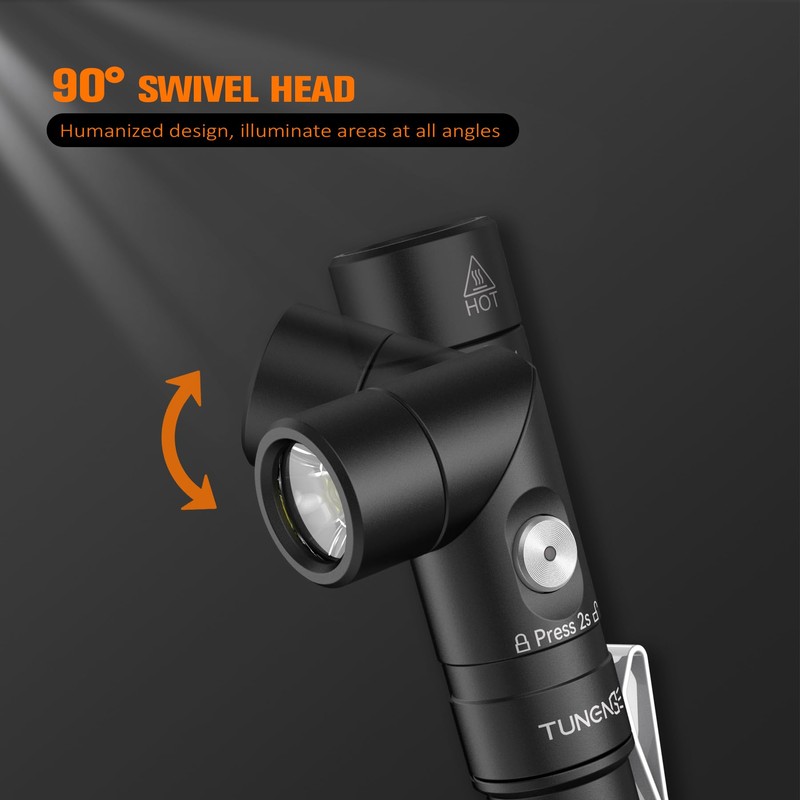 TUNENGE T21X AA Flashlight,1400 High Lumen EDC Pocket 90 Degree
