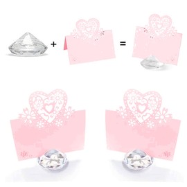 Diamond Card Holder, Pack of 10 Wedding Place Card Holders, 10 Pieces Place Cards Wedding Heart, Place Card Holder, Acrylic, Name Card Table for Parties, Home, Event, Wedding, Birthday Decoration