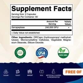 Vitamatic Serrapeptase 240,000 SPU Servings, 120 Delayed Released Capsules - Enteric Coated - Non-GMO- Made in The USA (120 Count (Pack of 1))