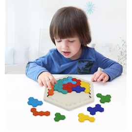 Wooden Hexagon Puzzle Tangram Toy Puzzle Montessori Learning Toy for Educational Gift