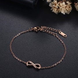 Flongo Women's Elegant Anklet / Friendship Bracelet, Friendship Bracelets for 2, Stainless Steel Bracelet / Anklet with Hearts / Infinity Charm in Rose Gold or Silver, Stainless Steel