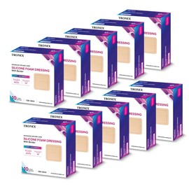 TRONEX SD6161 Silicone Foam Dressing 6" x 6", Adhesive Border, Waterproof, Sterile, Ultra Absorbency, Breathable, Advanced Wound Care, Gentle Removal, Latex Free, Beige, Pack of 100