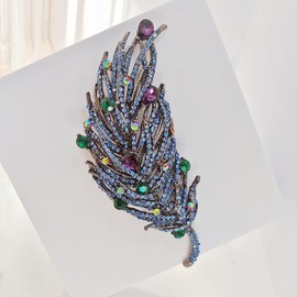 KINMOT Sparkles Statement Blue Peacock Feather Brooch Pin with AB Accent – Vintage Nature-Inspired Jewelry
