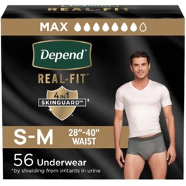 Depend Real Fit Incontinence Underwear for Men, Disposable, Maximum Absorbency, Small/Medium, Grey, 56 Count (2 Packs of 28), Packaging May Vary
