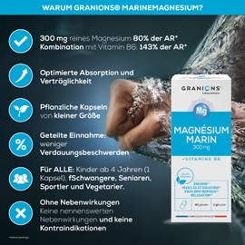 Marine Magnesium 300 mg | Energie | Nervliches Gleichgewicht | Muskeln & Knochen | 60 Kapseln | Granions