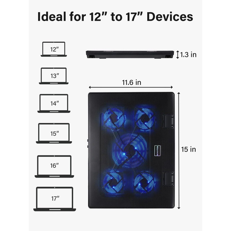 Kootek Laptop Cooling Pad, Laptop Cooler With 5 Quiet Fans