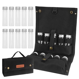 HUIOP Spice Bag, Portable Spice Bag with 10 Spice Jars Canvas Seasoning Storage Bag Organizer Seasoning Bottle Holder with Condiment Bottle Set for Outdoor Camping BBQ Picnic