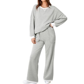 Aleumdr Travel Outfits For Women 2 Piece Lounge Sets Fall Outfits Pullover Sweatshirt with Sweatpants Casual Sweatsuit Medium Grey X-Large