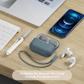 Tandoler Compatible with Airpods Pro 2 Case, Soft Silicone Skin Cover Protective Cases with Cleaner kit and Lanyard Compatible for AirPod Pro 2nd Generation, Front LED Visible - Ice Ocean Blue