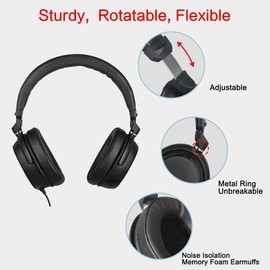 SIMOLIO Long Cord Headphones for TV and PC with Volume Control and Mic, 21.6FT/6.6M Extended Cable with Clip, RCA & 3.5mm AUX Audio, Fold-flat Stereo Over Ear Wired TV Headphones, SM-906TV