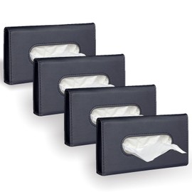 Langmeil 4Pack Car Tissue Holder, Sun Visor Napkin Holder, Premium PU Leather, Car Mask Holder for Sun Visor Vehicle, with Tissue Refill, Black