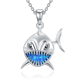 ONEFINITY Shark Necklace for Women 925 Sterling Silver Shark Pendant Necklace with Blue Opal Ocean Shark Jewellery Gifts for Men