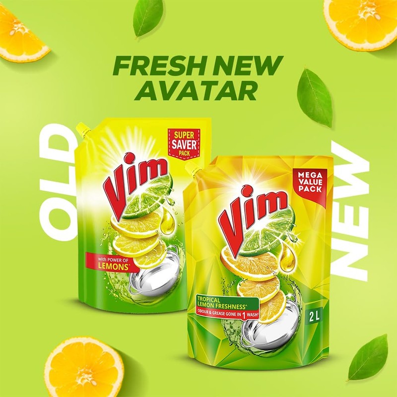 Vim Dishwash Liquid Gel Lemon Refill Pouch, 2 LTR