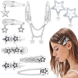 FloralGrace 10 Piece Y2K Star Hair Clips for Women, Non-slip Metal Star Hair Pins Barrettes, 2000s Cute Punk Kawaii Snap Hair Accessories